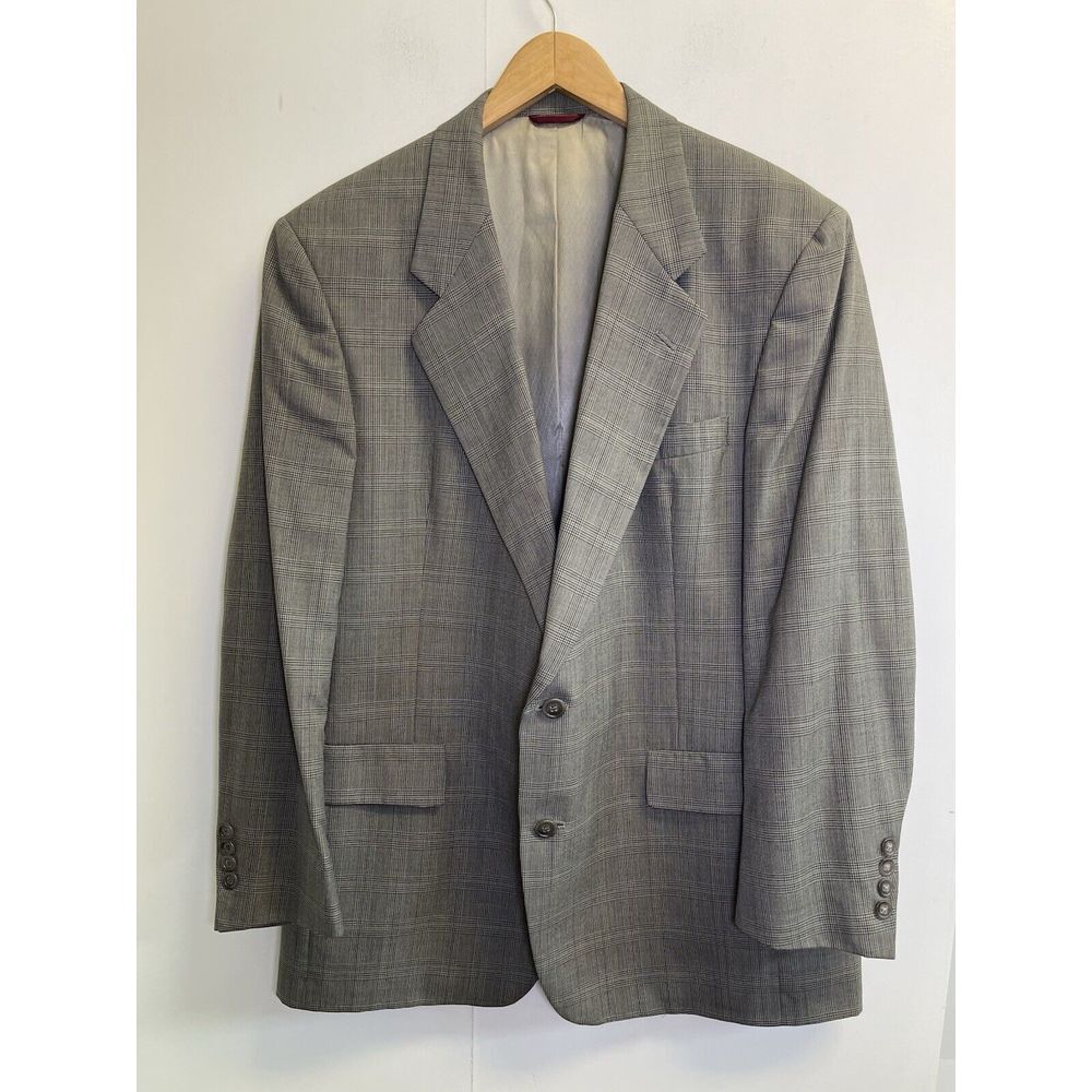 Hart Schaffner Marx Mens 43R Sport Coat Blazer Two Button Gray Glen Plaid Jacket